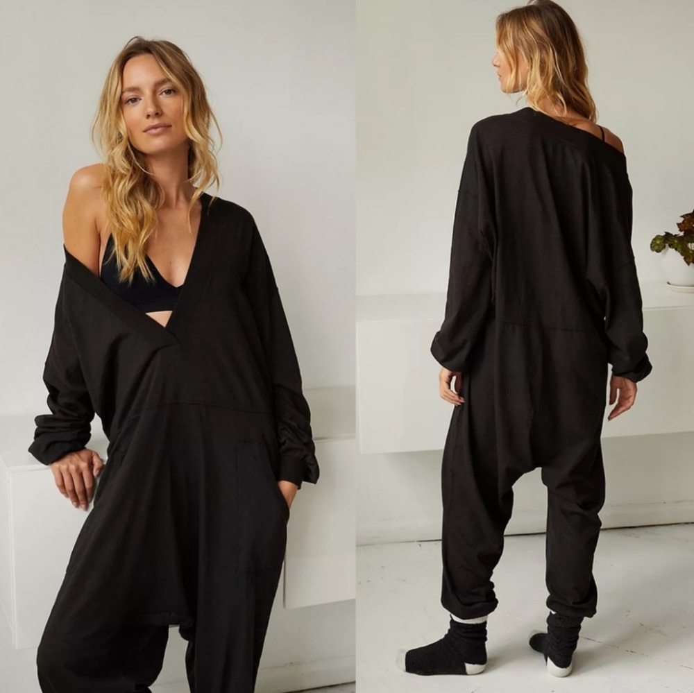 FREE PEOPLE Just Because Black Onesie